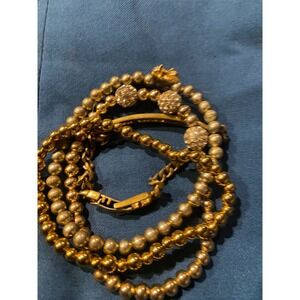 Gold Plated Minnie Mouse Crystal Stretch Beaded Bracelet Set of 4 Gold Tone